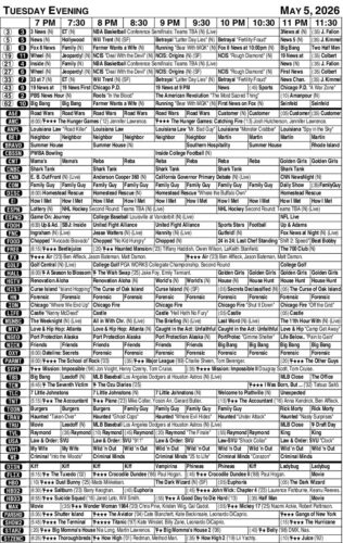 TUESDAY EVENING TV LISTINGS